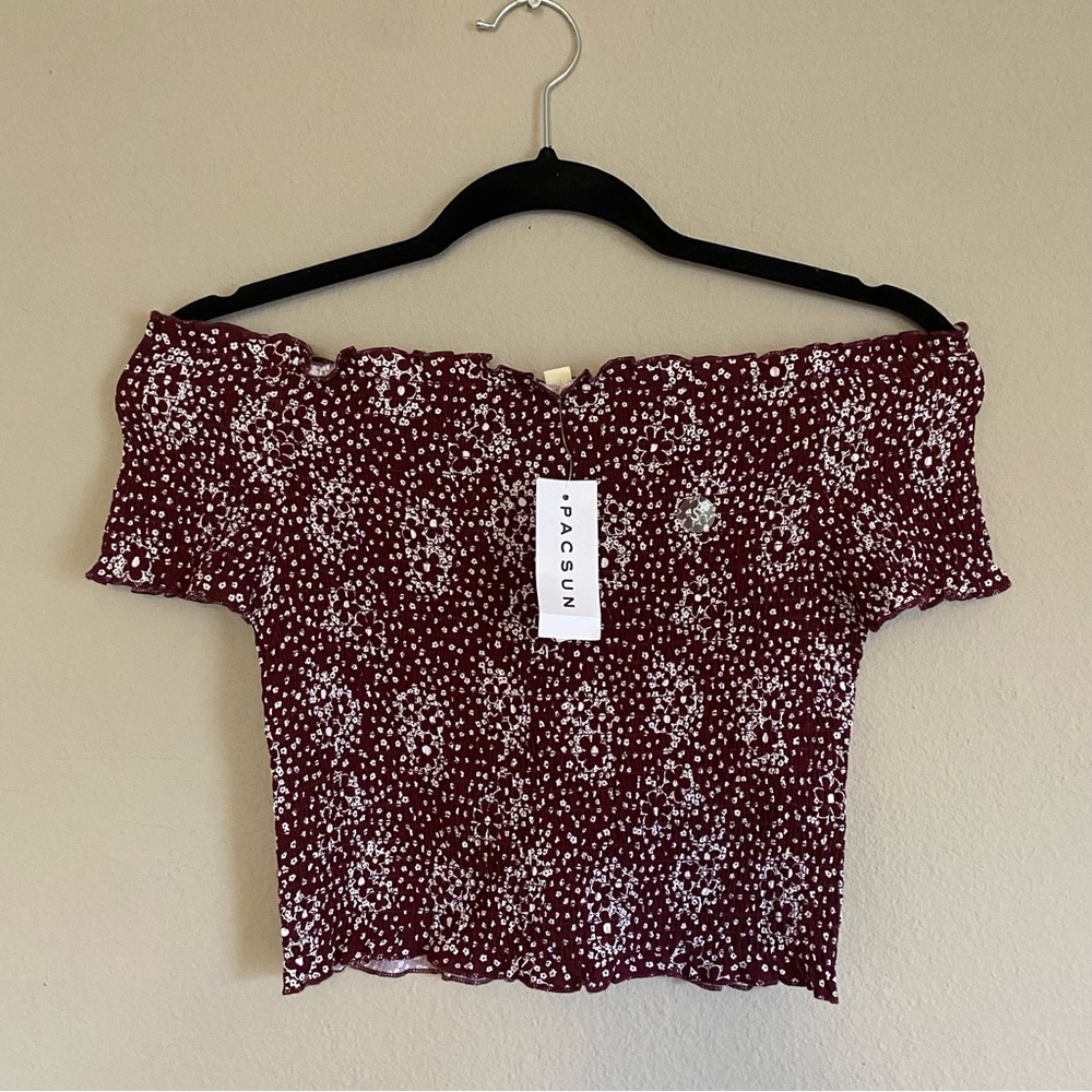 PacSun Smocked Off The Shoulder Crop Top